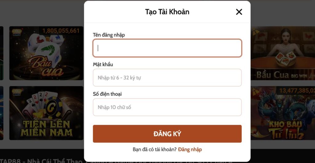 Hướng dẫn cách đăng ký tài khoản Tap88 nhanh chóng